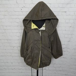 Free People Sz S  Hooded Jacket Green 3/4 Sleeves